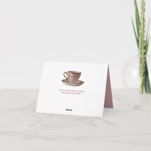 Roze Theekopje en Schotel met Rozen Bedankkaart (Achterkant)