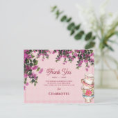 Roze Theekopjes Stack Vintage Bruiloft Dank Je Briefkaart (Staand voorkant)