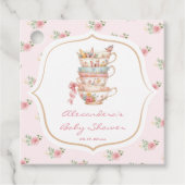 Roze Theekopjes Thee Feestje Baby Shower Bedankjes Labels (Voorkant)