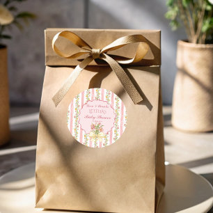Roze theepartij baby shower cadeautje in grand mil ronde sticker