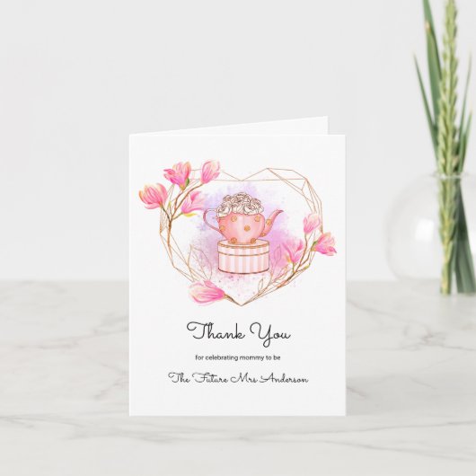 Roze Theepartij Bedankt Roze Goud Witte Kaart (Voorkant)