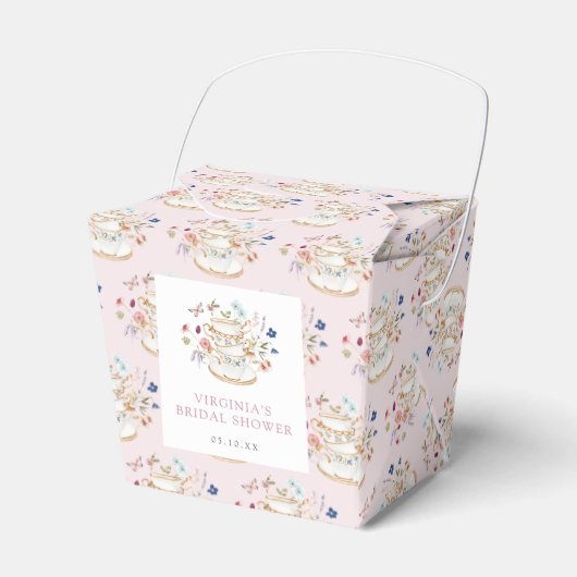 Roze Theepartij Bruidsfeest Bedankdoosjes (Voorkant Zijde)