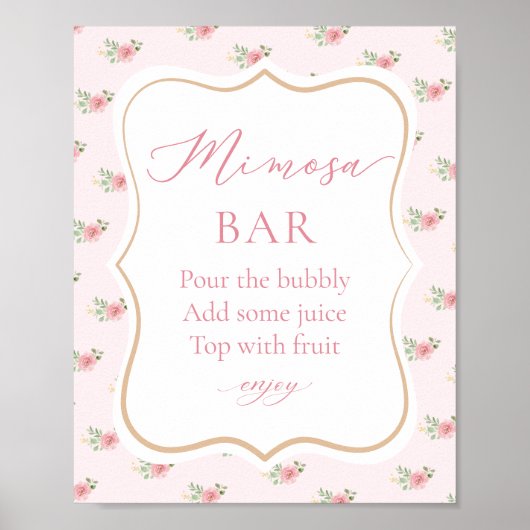 Roze Theepartij Bruidsfeest Mimosa Bar Poster (Voorkant)