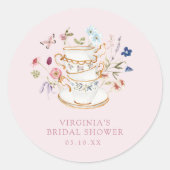 Roze Theepartij Bruidsuitvaart Sticker (Voorkant)