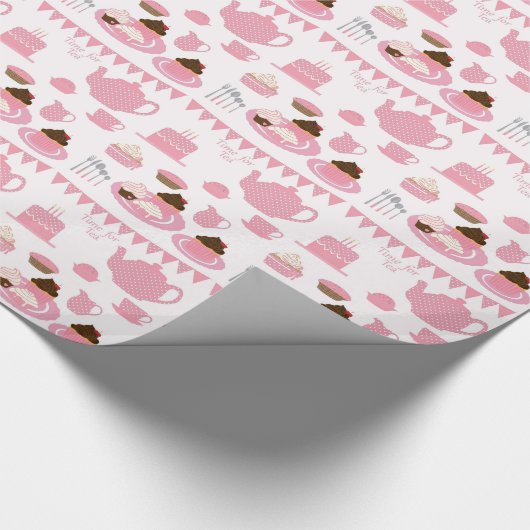 Roze theepartij cadeaupapier (Hoek)