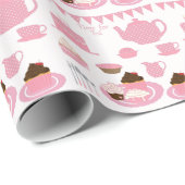 Roze theepartij cadeaupapier (Rol Hoek)