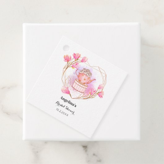 Roze Theepartij Roze Goud Theepot Waterverf Bedankjes Labels (In situ)