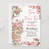 Roze Theepartij Tijd Vier Thee Verjaardag Kaart (Voorkant)