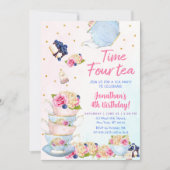 Roze Theepartij Tijd Vier Thema Verjaardag Kaart (Voorkant)