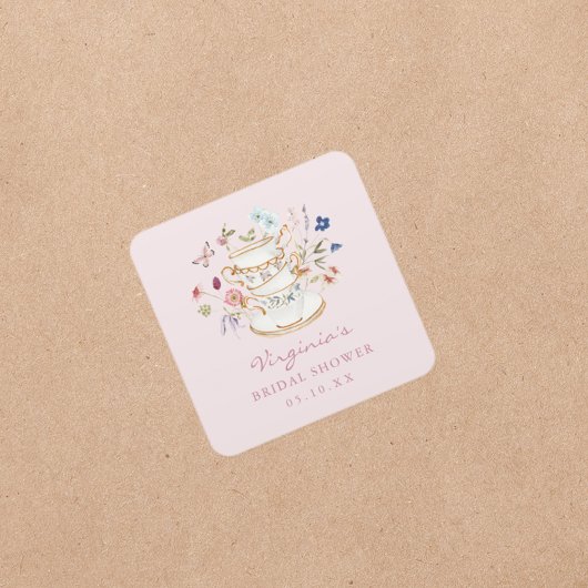 Roze Theepartij Vierkante Sticker