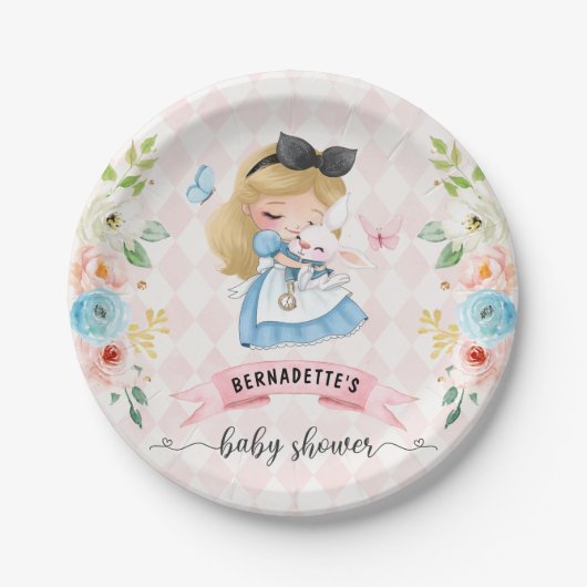 Roze theepartijenpapier Bord Baby shower (Voorkant)