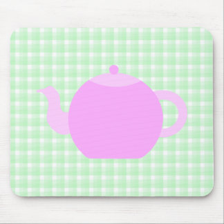 Roze theeplank voor groene cheque. muismat