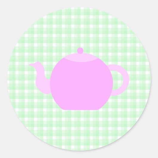 Roze theeplank voor groene cheque. ronde sticker (Voorkant)
