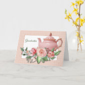 Roze theepot Bloemen Grootmoeder Moederdag Kaart (Gele Bloem)