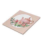 Roze theepot bloemmotief Lijst Tegeltje (Zijkant)