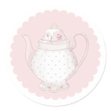 Roze theepot Classic Round Sticker