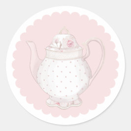 Roze theepot Classic Round Sticker