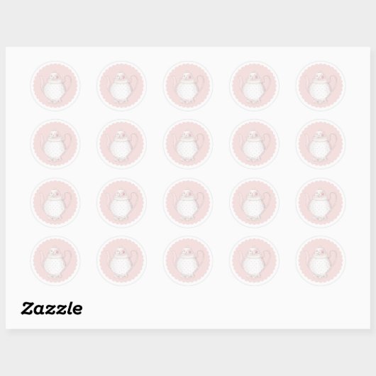 Roze theepot Classic Round Sticker (Vel)