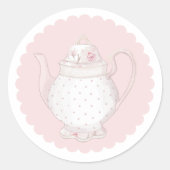 Roze theepot Classic Round Sticker (Voorkant)
