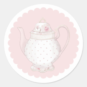 Roze theepot Classic Round Sticker