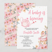 Roze Theepot Floral Baby is Baby shower brouwen Kaart (Voorkant / Achterkant)