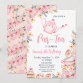 Roze theepot Floral Tea Party Verjaardag Kaart (Voorkant / Achterkant)