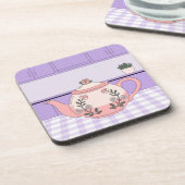 Roze theepot Lavendel Plastic Onderzetter Set (Linkerzijde)