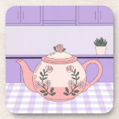 Roze theepot Lavendel Plastic Onderzetter Set (Voorkant)