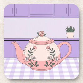 Roze theepot Lavendel Plastic Onderzetter Set