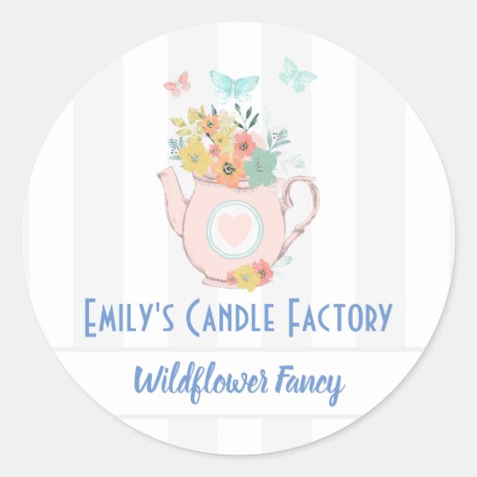 Roze theepot met bloemen & buisjes Scent naam Ronde Sticker (Voorkant)