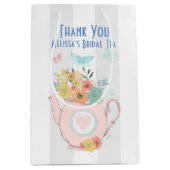 Roze theepot met bloemen en botervliegen Dank je w Medium Cadeauzakje (Voorkant)