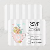 Roze theepot met bloemen en buiken RSVP (Voorkant / Achterkant)