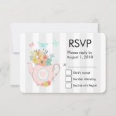 Roze theepot met bloemen en buiken RSVP (Voorkant)