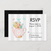 Roze theepot met bloemen en buiken RSVP (Voorkant / Achterkant)