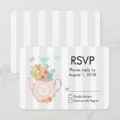Roze theepot met bloemen en buiken RSVP (Voorkant / Achterkant)