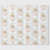 Roze theepot met bloemen en bustaartroep cadeaupapier (Vlak)