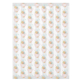 Roze theepot met bloemen en bustaartroep tafelkleed