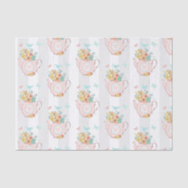 Roze theepot met bloemen en bustaartroep tissuepapier