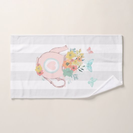 Roze theepot met bloemen en vlinders bad handdoek (Handdoek)