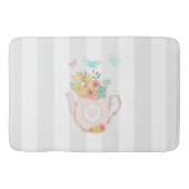 Roze theepot met bloemen en vlinders badmat (Voorkant)