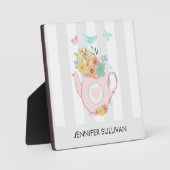 Roze theepot met bloemen en vlinders fotoplaat (Voorkant)