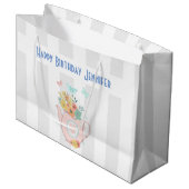 Roze theepot met bloemen en vlinders groot cadeauzakje (Voorkant Gekanteld)