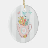 Roze theepot met bloemen en vlinders keramisch ornament (Rechts)