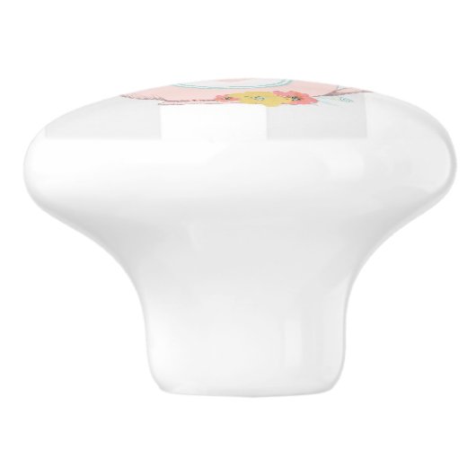 Roze theepot met bloemen en vlinders keramische knop (Zijkant)