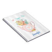 Roze theepot met bloemen en vlinders notitieboek (Rechterzijde)