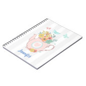 Roze theepot met bloemen en vlinders notitieboek (Linkerzijde)