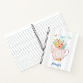 Roze theepot met bloemen en vlinders notitieboek (Binnen)