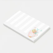 Roze theepot met bloemen en vlinders post-it® notes (Schuin)