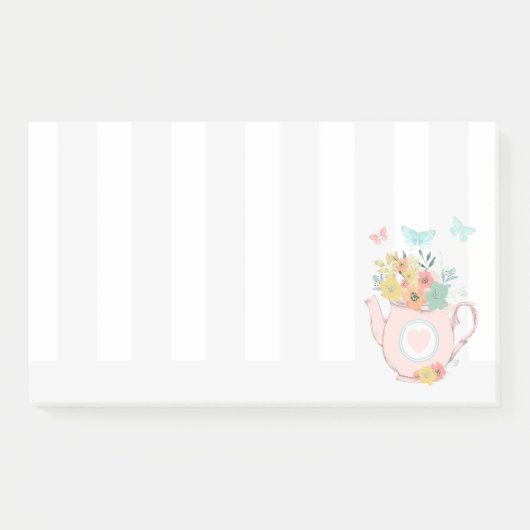 Roze theepot met bloemen en vlinders post-it® notes (Voorkant)
