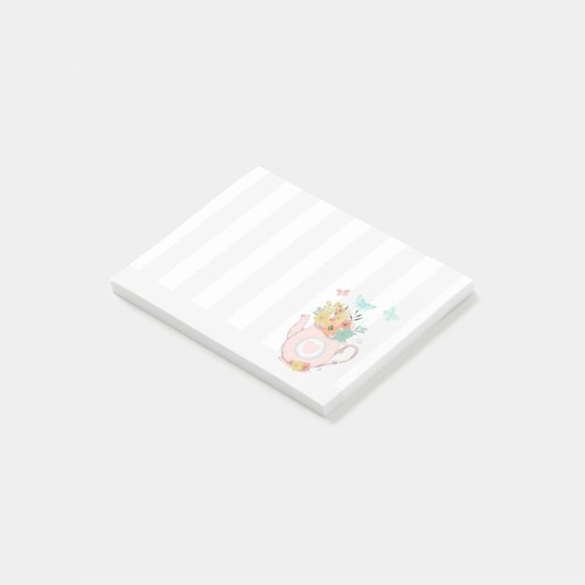Roze theepot met bloemen en vlinders post-it® notes (Schuin)